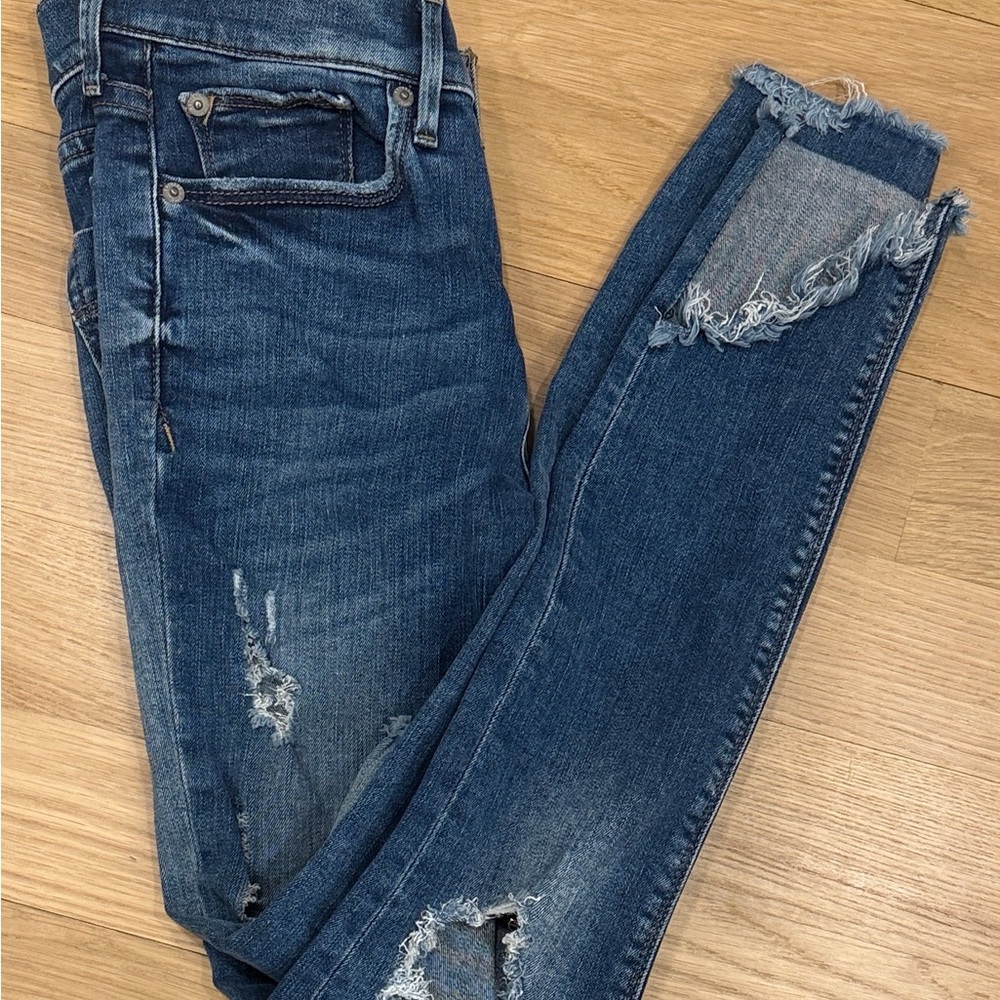 Express Women's Distressed Skinny Jeans in Medium Blue